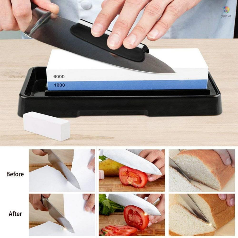 Bộ Đá Mài Dao 2 Mặt Bằng Nhựa Cứng Chống Trượt 1000 / 6000