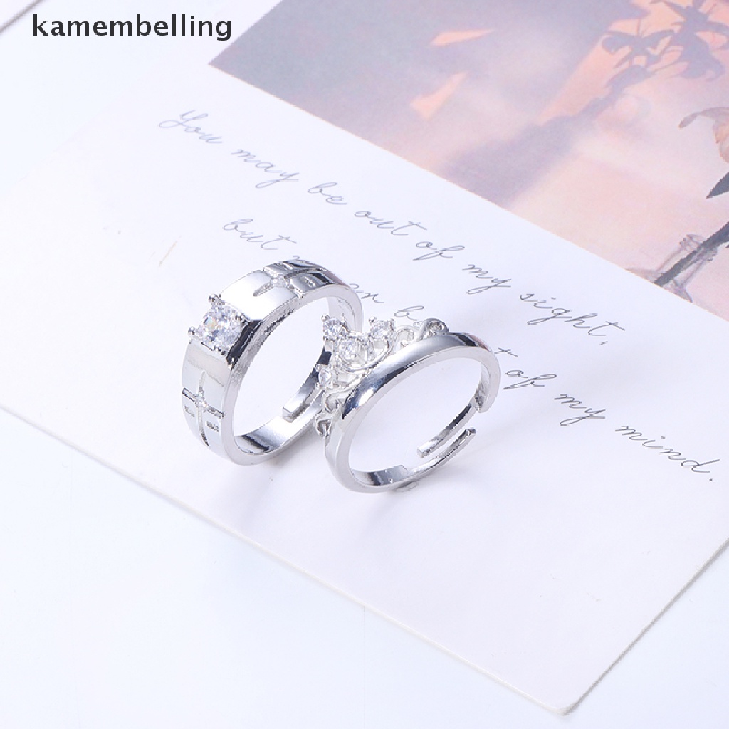 Kamembelling Set 2 Nhẫn Đính Đá Pha Lê Hình Vương Miện Có Thể Điều Chỉnh Kích Thước Cho Cặp Đôi