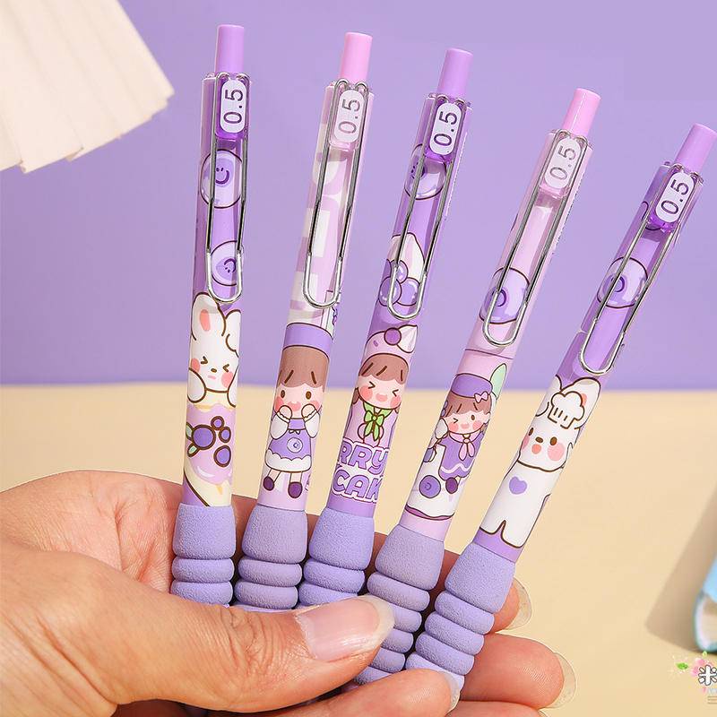 Set 6 Bút Bi Mực Đen Ngòi 0.5mm Thiết Kế Hình Thỏ / Bánh Mì Xinh Xắn