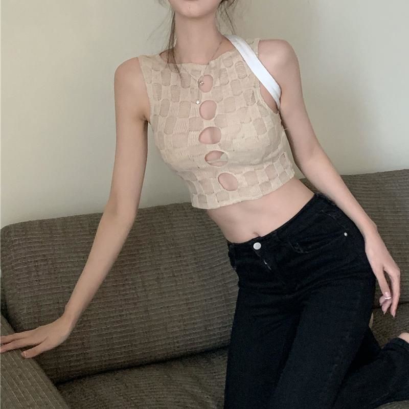 IELGY   Áo Croptop Dệt Kim Hai Dây Dáng Ngắn Thời Trang Quyến Rũ Cho Nữ