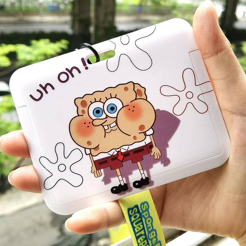 Vỏ Bọc Thẻ Sinh Viên Hình Spongebob Bản Ngang Kèm Dây Đeo Cho Cặp Đôi