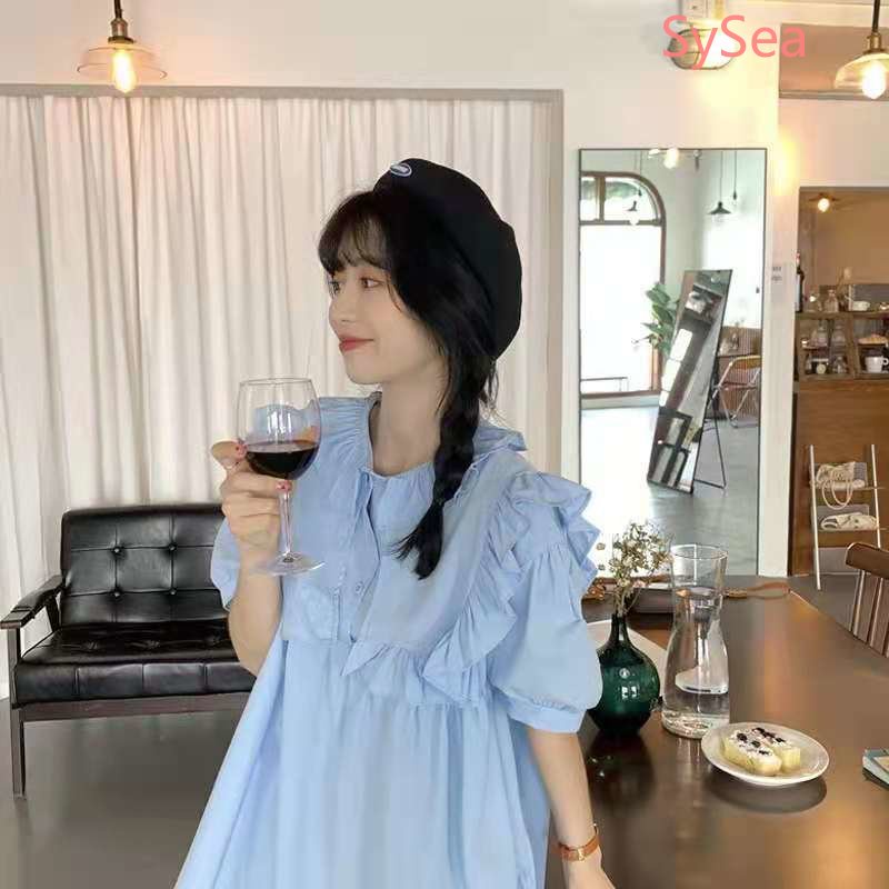 Áo Kiểu Tay Phồng Cổ Búp Bê Phối Bèo Thời Trang Mùa Hè Cho Nữ