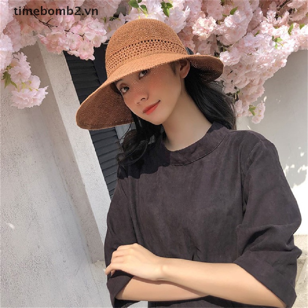 { # Nón Rộng Vành Hở Chóp Thoáng Khí Đính Nơ Thời Trang Đi Biển Mùa Hè