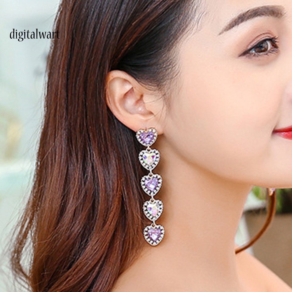 Kỹ Thuật Số| Bông Tai DạNg DàI HìNh TráI Tim ĐíNh Đá LấP LáNh