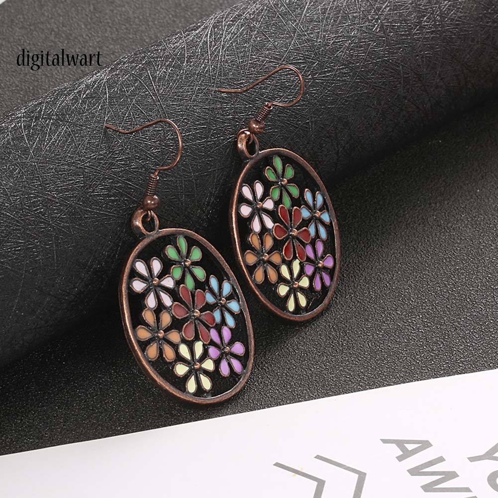 Kỹ Thuật Số| Bông Tai Dáng Dài Hình Tròn Họa Tiết Hoa Nhiều Màu Phong Cách Bohemian Thời Trang Cho Nữ