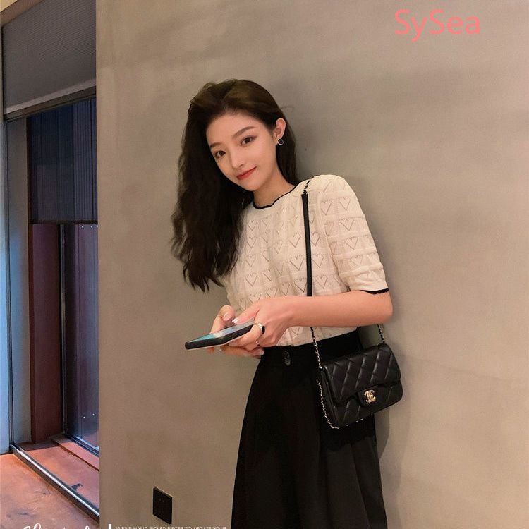 Áo Thun Lụa Ngắn Tay Họa Tiết Trái Tim Xinh Xắn Thời Trang Mùa Hè Cho Nữ