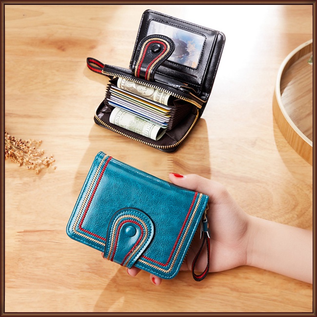 Ví Da Pu Ngắn Đựng Thẻ / Tiền Xu Có Khóa Kéo Thời Trang Cho Nữ Giá Đỡ