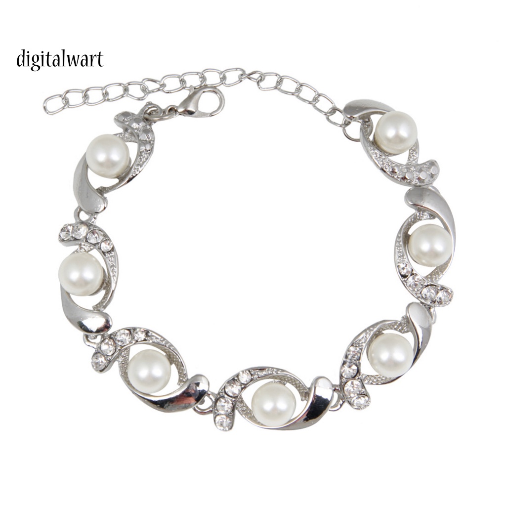 Kỹ Thuật Số| Vòng Tay Mạ Điện Đính Đá Ngọc Trai Giả Sang Trọng Có Thể Điều Chỉnh Cho Nữ