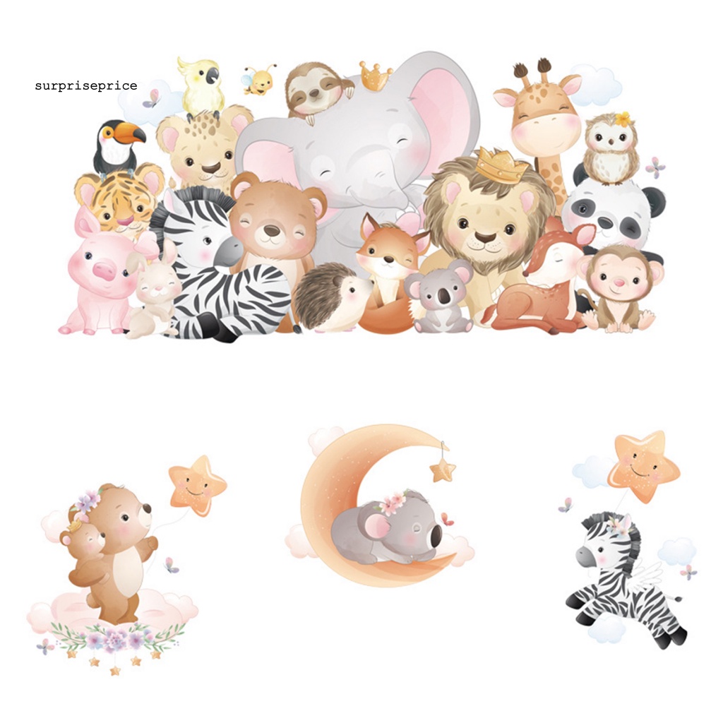Set 2 Tấm Sticker PVC Dán Tường Chống Nước Họa Tiết Thú Hoạt Hình Trang Trí Phòng Bé