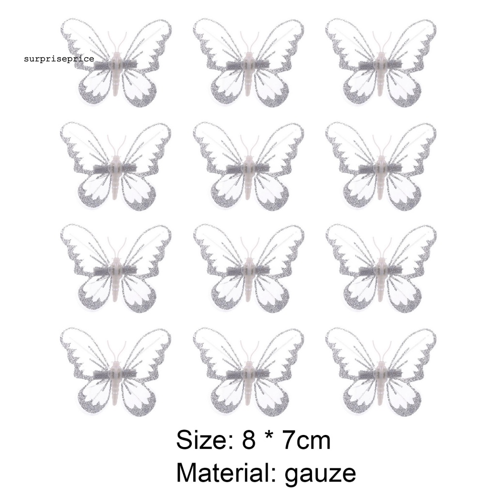 Set 12 Bươm Bướm 3D Có Kẹp Gắn Trang Trí Cây Thông Giáng Sinh