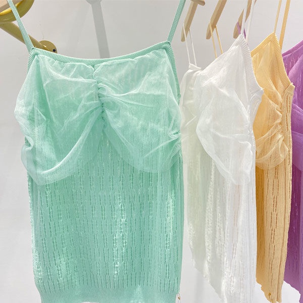 Áo Dệt Kim Không Tay Bằng Lụa Mát Phối Lưới Thời Trang Mới