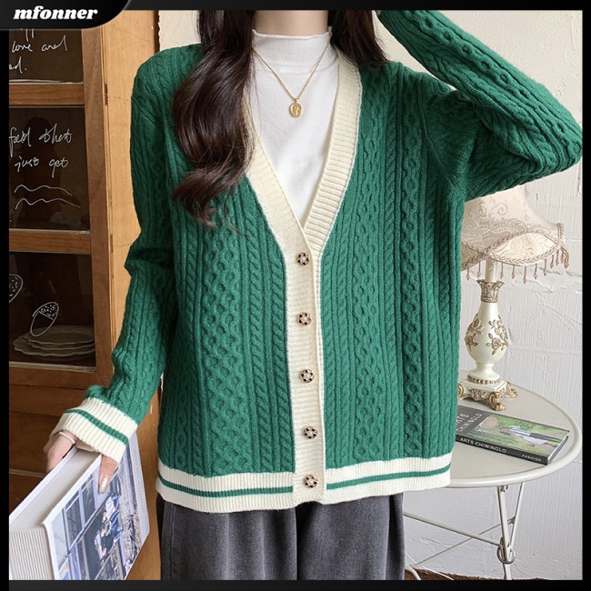 Áo Khoác Cardigan Dệt Kim Tay Dài Cổ Chữ V Thời Trang Cho Nữ