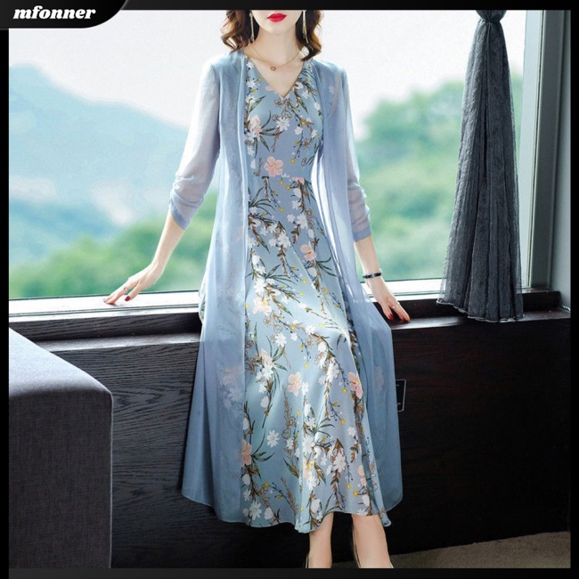 Bộ Đầm Voan 2 Mảnh Không Tay In Họa Tiết Xinh Xắn Dành Cho Nữ