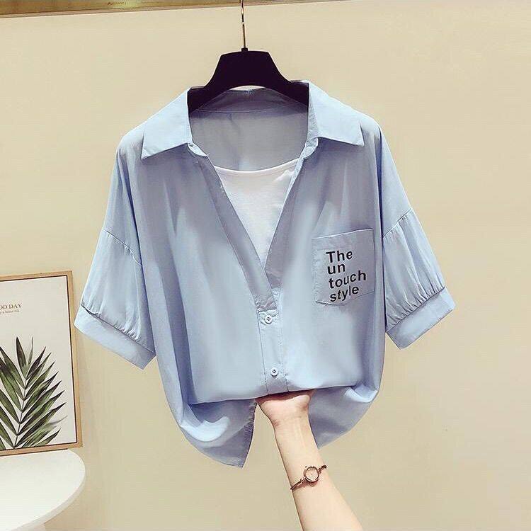 Áo Sơ Mi Nữ Ngắn Tay Dáng Rộng Màu Vàng Phong Cách Hàn Quốc Thời Trang Mới 2023