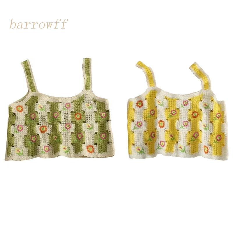 Brroa Áo Sweater Dệt Kim Không Tay Họa Tiết Kẻ Sọc Thêu Hoa Khối Màu Ngọt Ngào Cho Nữ