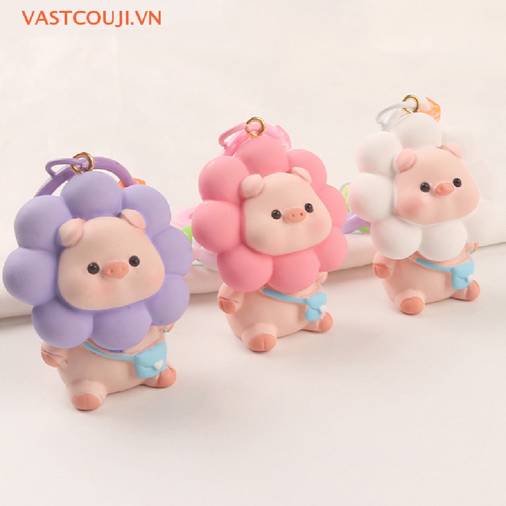 Móc Khóa Dây Da Bện Hình Hoa Hướng Dương / Heo Dễ Thương Cho Cặp Đôi