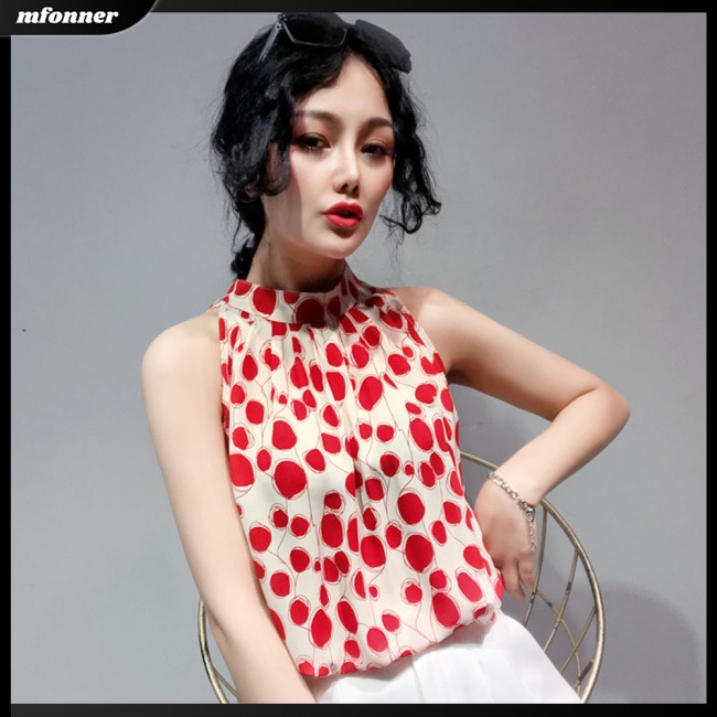 Áo Sơ Mi Chiffon Cổ Tròn Không Tay Thoáng Khí Thân Thiện Với Da In Họa Tiết Hoa Thời Trang Cho Nữ