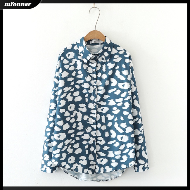 Áo Sơ Mi Cotton Tay Dài Họa Tiết Da Báo Dành Cho Nữ