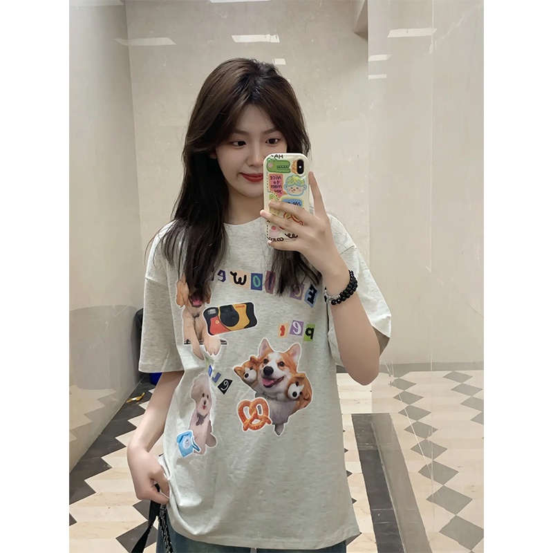 Áo Thun Tay Ngắn Dáng Rộng In Hình Chú Chó Dễ Thương Thời Trang Mùa Hè Cho Bạn