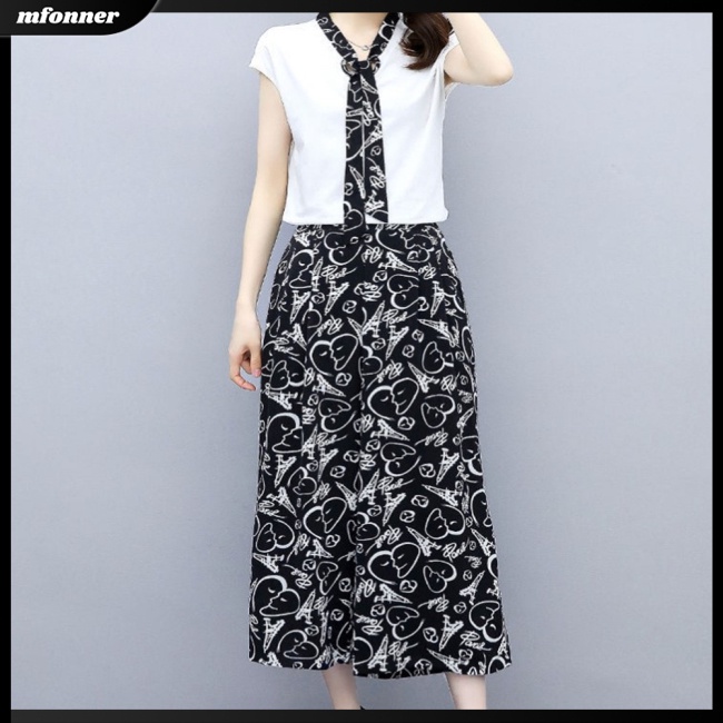 Bộ Áo Cổ Chữ V + Quần Dài In Họa Tiết Thời Trang Mùa Hè Cho Nữ