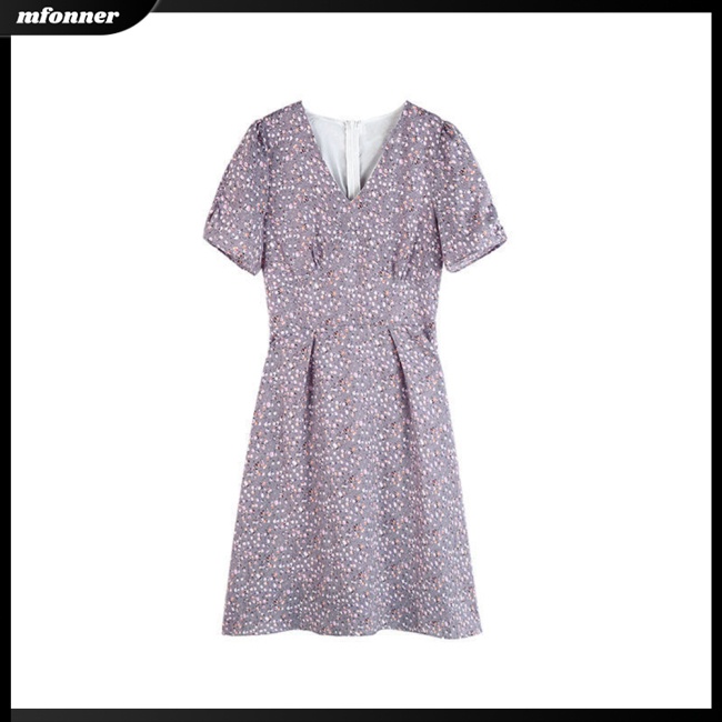 Đầm Tay Ngắn Cổ Chữ V Họa Tiết Hoa Thời Trang Mùa Hè Cho Nữ