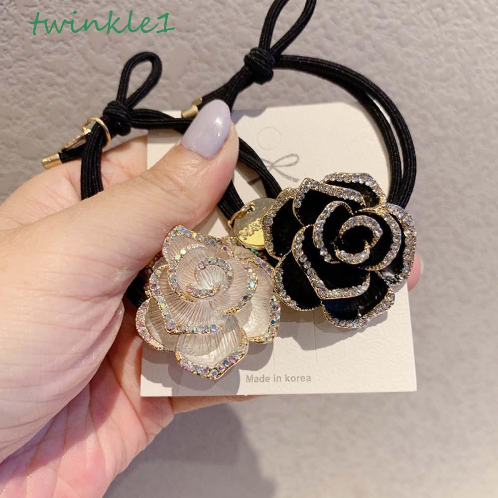 Dây Buộc Tóc Đính Hoa Trà Lấp Lánh Đơn Giản Phong Cách Hàn Quốc Cho Nữ