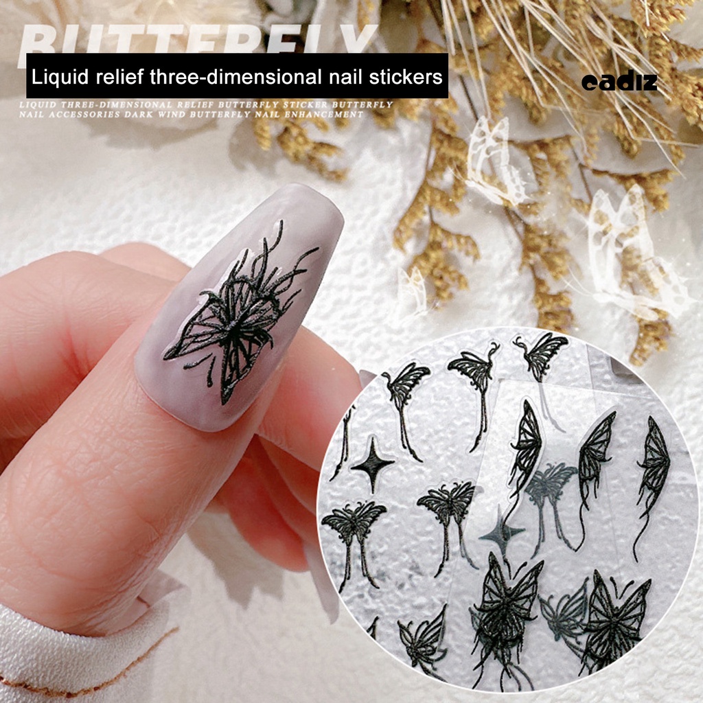 Miếng Dán Trang Trí Móng Tay Hình Bướm Trắng Đen Mini Chống Rơi DIY