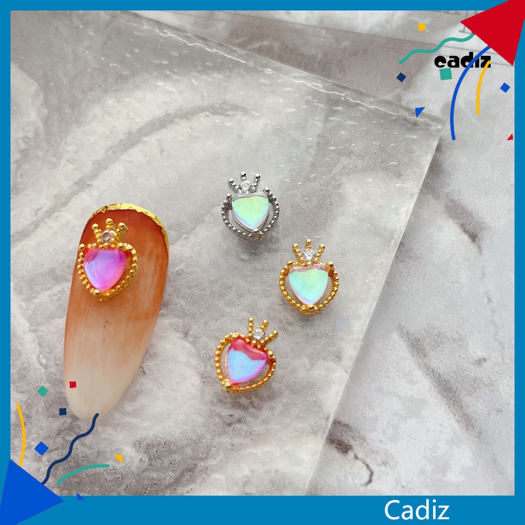 Bộ 2 Đá Mocha Trái Tim Rỗng 3D Lấp Lánh Trang Trí Móng Tay Nghệ Thuật DIY