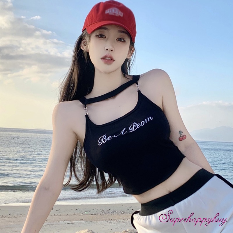 Áo Hai Dây Thêu Chữ Phong Cách Ngọt Ngào Cho Nữ