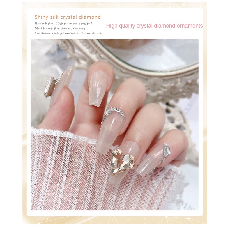 Chất Lượng Cao Trang Trí Móng Tay Đầu Nhọn Pha Lê Lụa Lấp Lánh / Hoa Đào Sâm Panh Hình Vuông / Trái Tim Đính Kim Cương Giả
