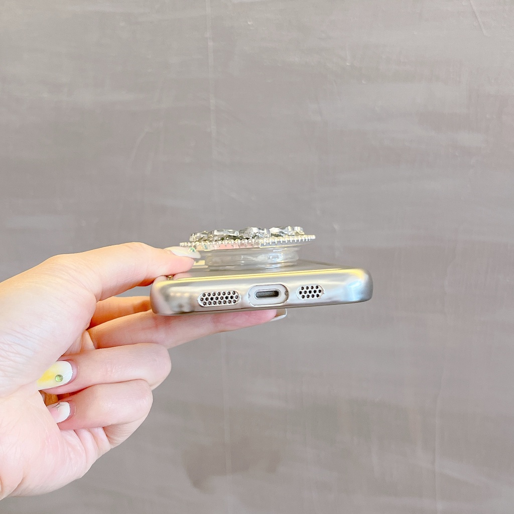 Ốp Điện Thoại TPU Mềm Chống Rơi Mạ Điện Họa Tiết Trái Tim Đính Đá Đơn Giản Cho iPhone 14 13 12 11 PRO MAX Đứng