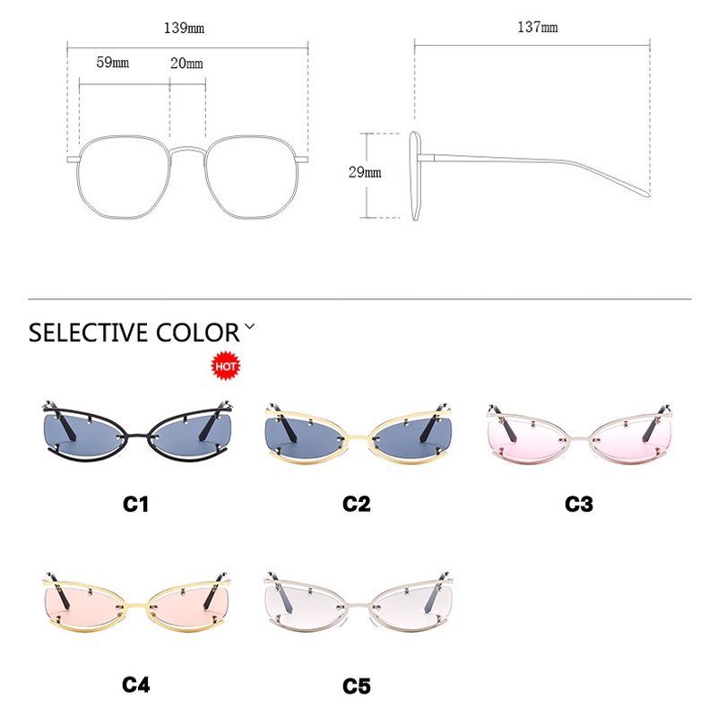 Kính Mát Mắt Mèo Nửa Gọng Kim Loại Trong Suốt Phong Cách Punk Hip Hop Thời Trang Cho Nam Và Nữ Y2K