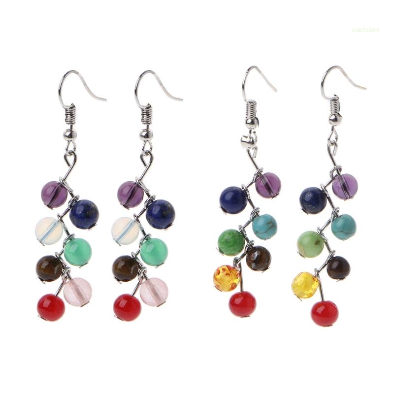 Khuyên Tai Xỏ Hạt Hợp Kim Màu Cầu Vồng Phong Cách Tối Giản Cổ Điển Cho Nữ