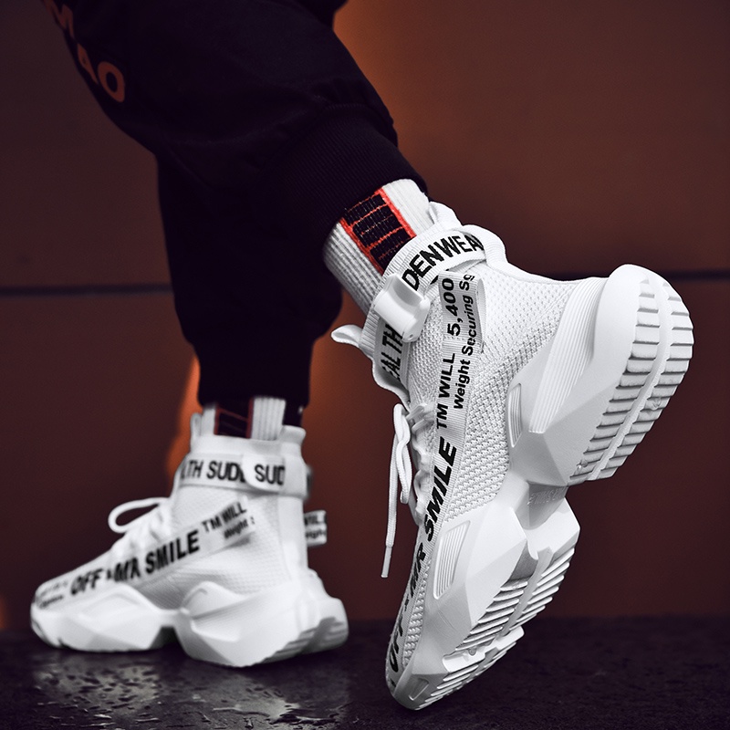 Hàng Có Sẵn Giày Sneaker Cổ Cao Dệt Siêu Nhẹ Thoáng Khí Thoải Mái Thời Trang Cho Nam