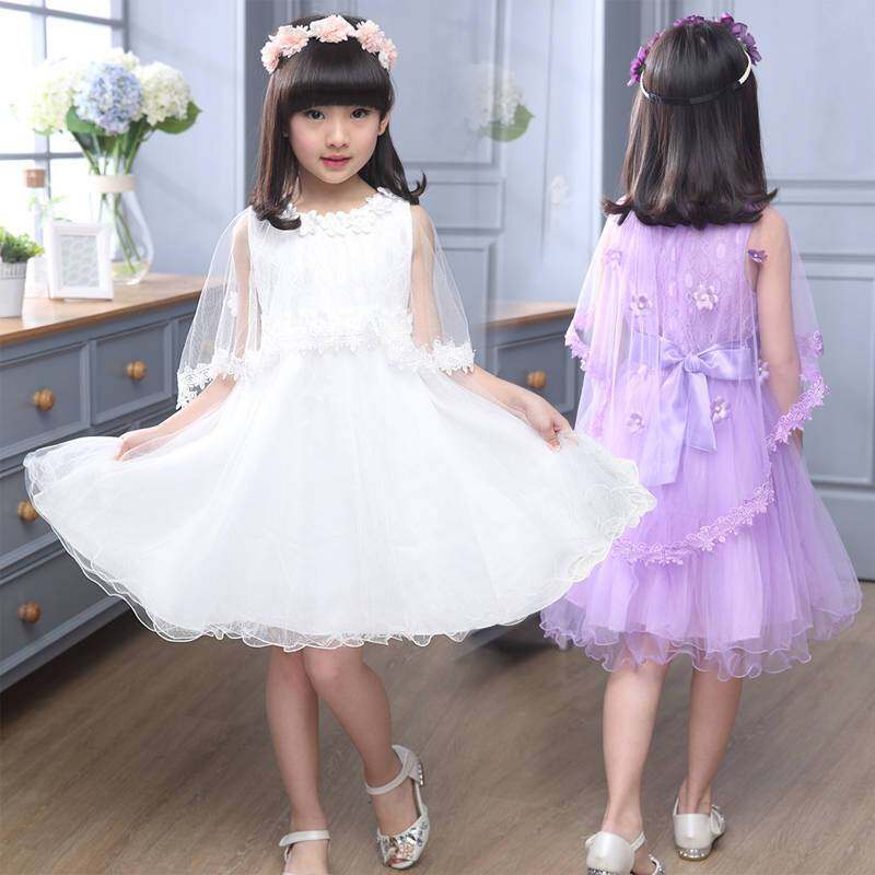 Đầm Công Chúa Phồng Phối Ren Hoa 110-160cm Dành Cho Bé Gái 2-12 Tuổi