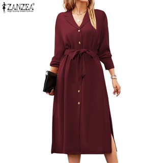 Đầm nữ ZANZEA tay dài có dây thắt lưng thời trang thanh lịch