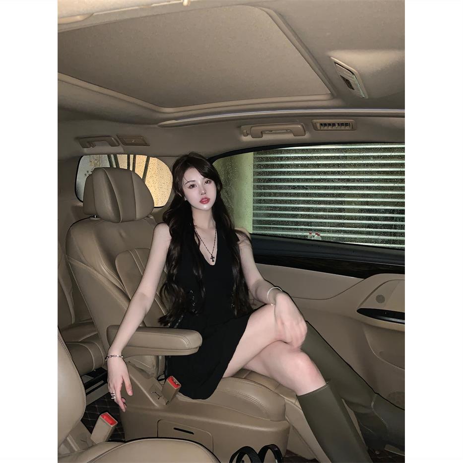 Đầm Hai Dây Dáng Chữ A Màu Đen Thời Trang Xuân Hè 2022 Phong Cách Pháp Quyến Rũ Cho Nữ