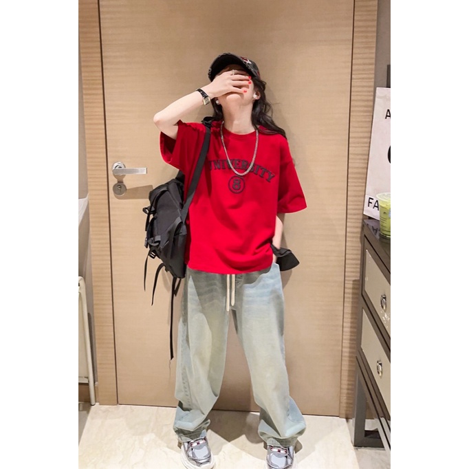 Set Áo Thun Ngắn Tay Và Quần Jeans Ống Rộng Phong Cách Phương Tây Thời Trang Mùa Hè Mới Cho Bé Gái