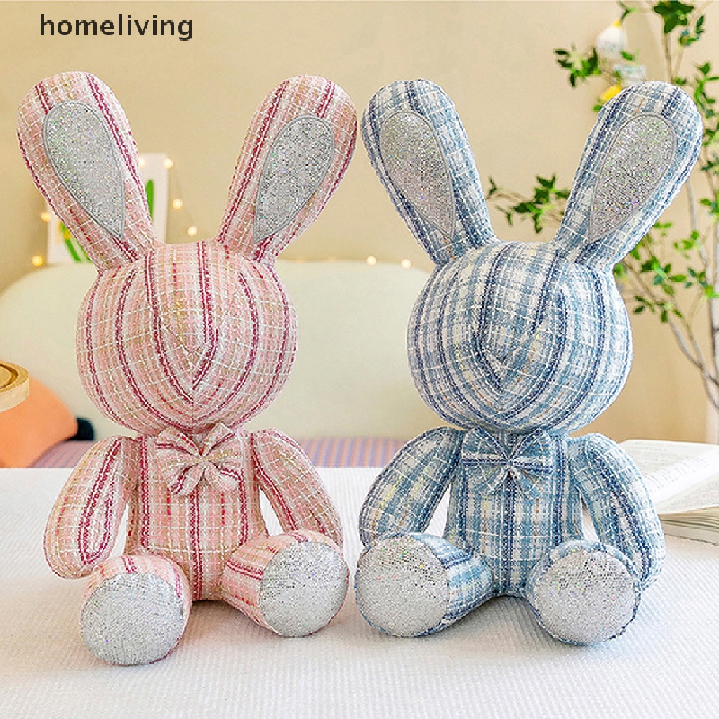 Búp Bê Thỏ Đang Ngồi 40cm Có Nơ Kim Cương Giả Với Và Không Có Đôi Mắt Vải Sọc Màu.