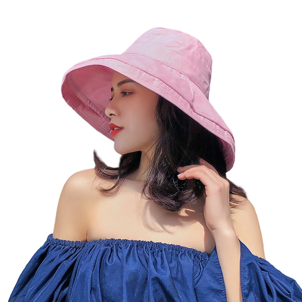 Nón Vành Tròn Màu Trơn Thoáng Khí Thời Trang Mùa Hè Cho Nữ