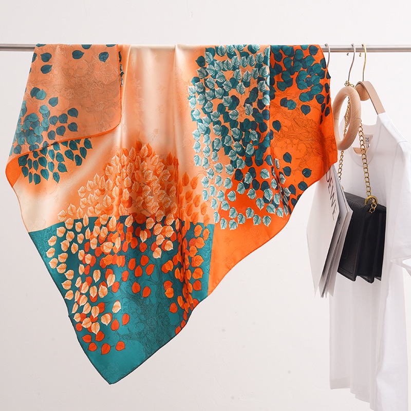 Khăn Quàng Cổ Lụa Hình Vuông 90 * 90cm In Họa Tiết Hoa Phong Cách Hàn Quốc Thời Trang Xuân Hè