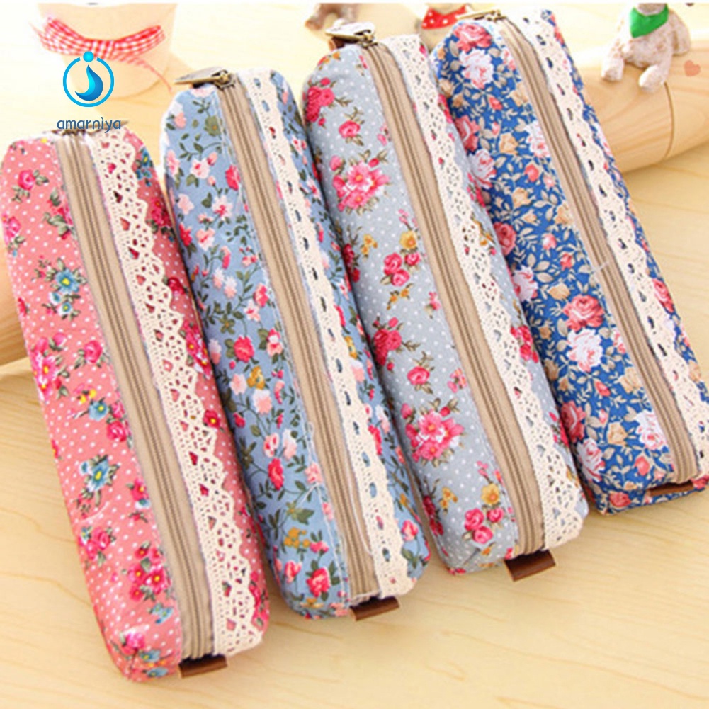 (Shop Amart) Túi Đựng Bút In Hoa Có Dây Kéo Thời Trang