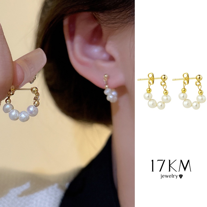 Khuyên tai 17KM mạ vàng đính ngọc trai phong cách cổ điển cho nữ