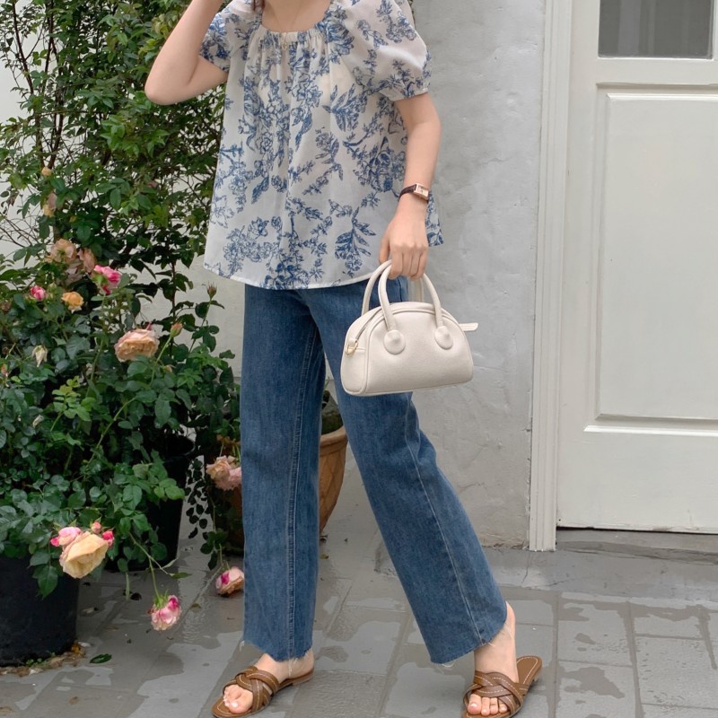 SUXI Áo Sơ Mi Trễ Vai Dáng Rộng In Họa Tiết Thời Trang Hàn Quốc Cho Nữ