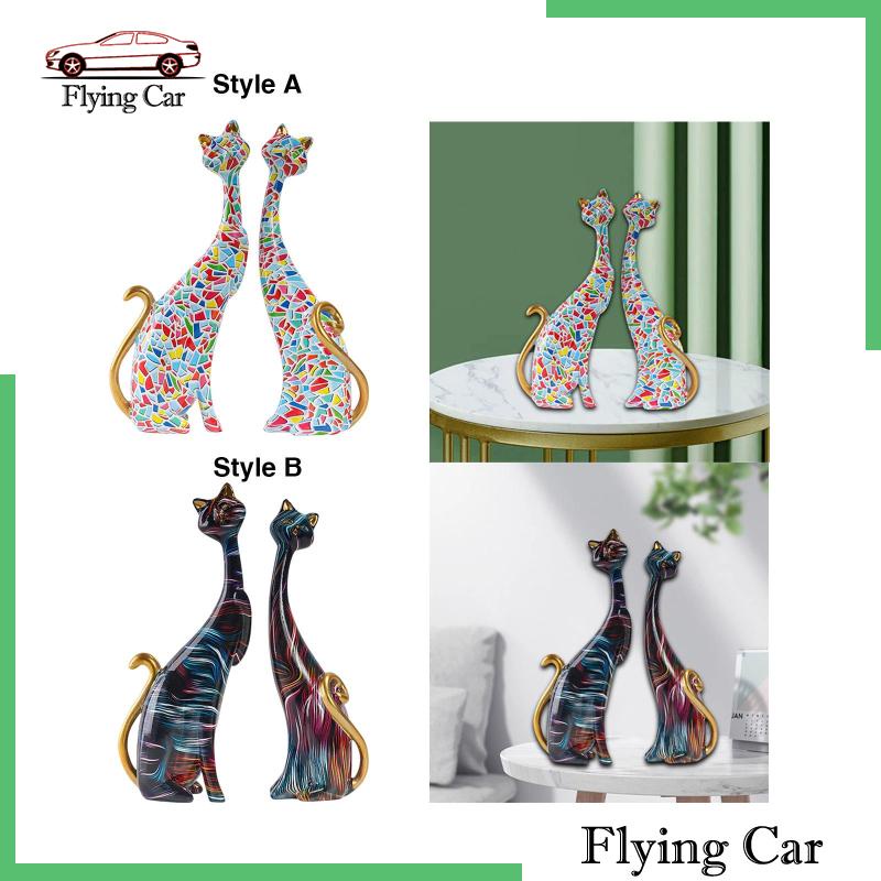 Set 2 Tượng Mèo Bằng Nhựa Resin Trang Trí Phòng Khách