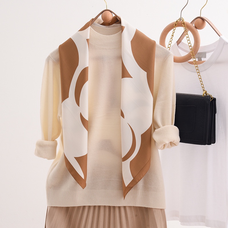 Khăn Choàng Cổ Hình Vuông 90 * 90CM In Họa Tiết Hoa Trà Thanh Lịch Thời Trang Xuân Hè 2023