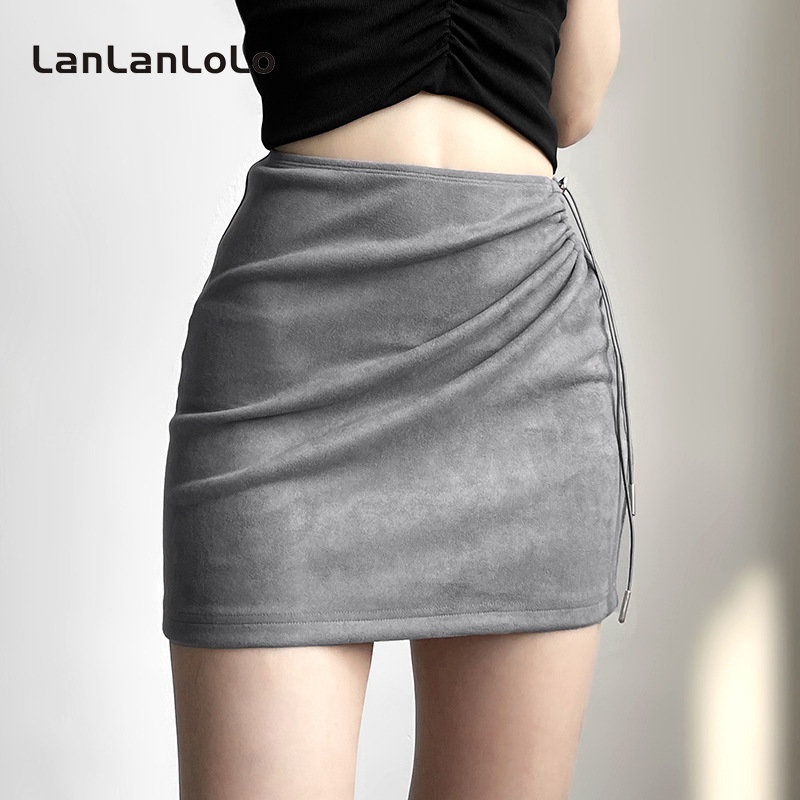 Chân váy LanLanLoLo lưng cao dáng ôm màu trơn thời trang 2023 xinh xắn cho nữ