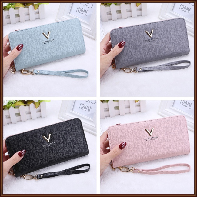 Ví Da Mỏng Đựng Thẻ Tín Dụng In Chữ V Kèm Dây Đeo Cổ Tay Thời Trang Cho Nữ