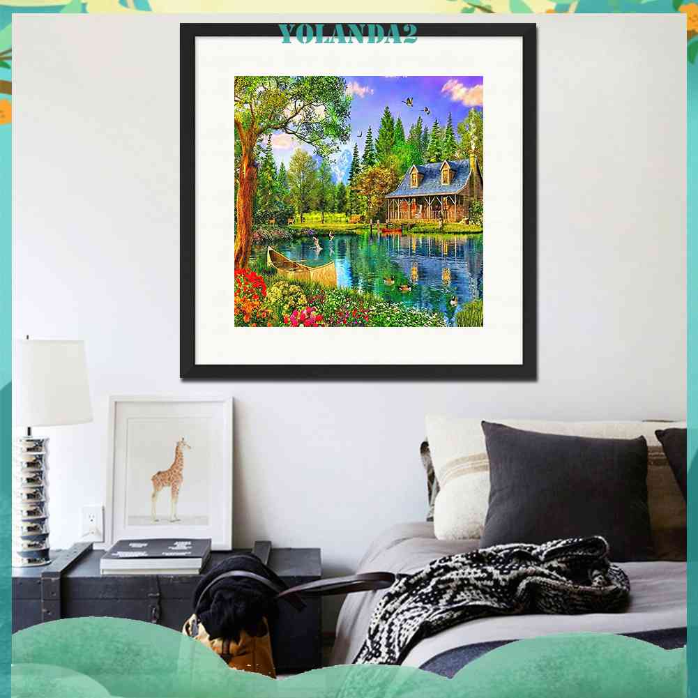 Tranh Đính Đá Kim Cương Toàn Bộ 5D DIY Hình Vẽ Bên Hồ Nước