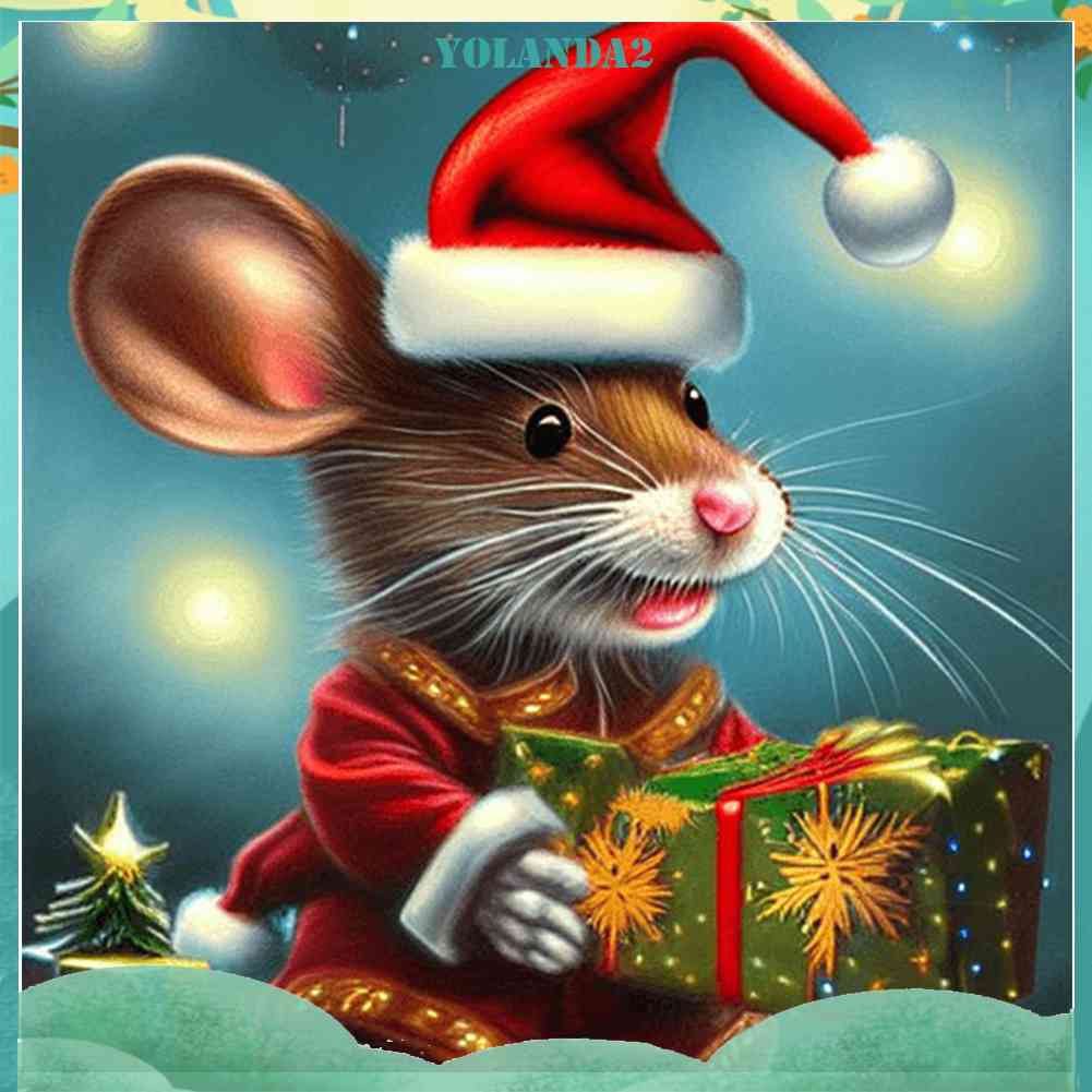 Tranh Đính Đá Kim Cương Toàn Bộ Hình Vẽ Chuột Giáng Sinh DIY Trang Trí Phòng